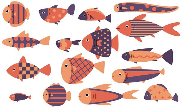 Cute fish vector illustration icons set. Fish flat style vector illustration. - Вектор,изображение