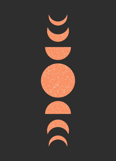 Плакат с фазами луны. Искусство с полумесяцем и полнолунием. Векторная эзотерическая иллюстрация на черном фоне - Вектор,изображение
