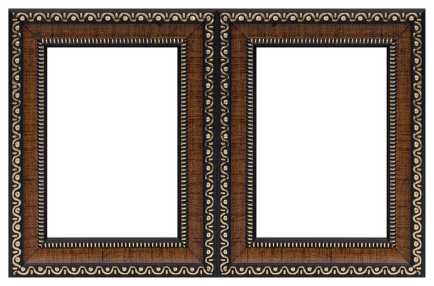 Marco de madera doble (díptico) para pinturas, espejos o fotos aisladas sobre fondo blanco. Elemento de diseño con ruta de recorte - Foto, imagen