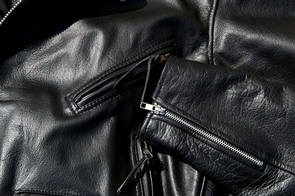 vintage black cowhide leather motorcycle jacket - Φωτογραφία, εικόνα