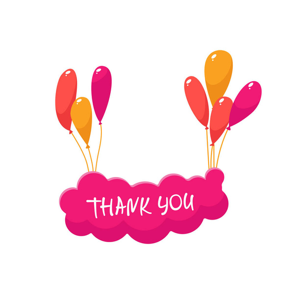 Thank you! Bright pink cloud with colorful balloons isolated on white  - Vector, Image