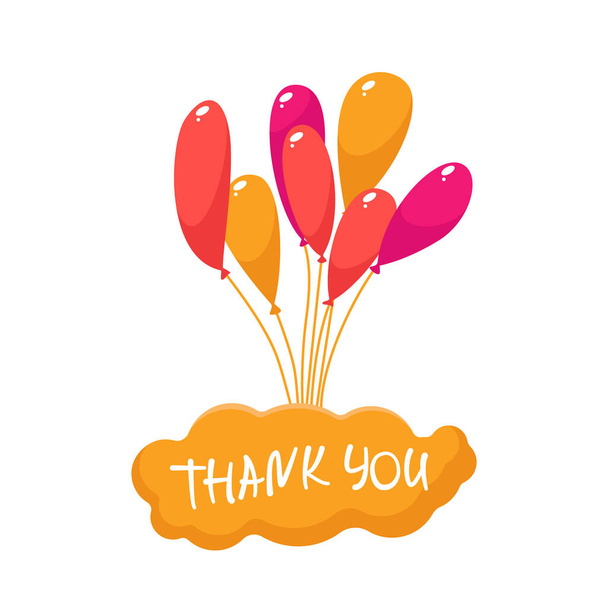 Thank you! Bright orange cloud with colorful balloons isolated on white  - Wektor, obraz