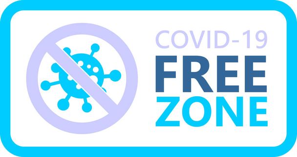 Covid szabad zóna jel. COVID-19 szabad zóna szöveg fehér háttérrel. Információs transzparens képkockával. Fertőtlenített területek, csak vakcinázott fogalom. - Fotó, kép