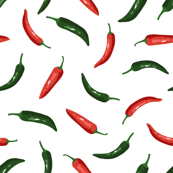 Vektornahtloses Muster mit grünen und roten Paprika. Süß und heiß - Vektor, Bild