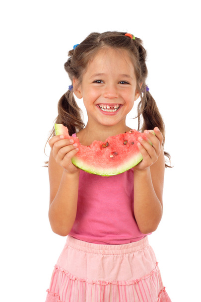 Little girl eating watermelon, studio shoot - Φωτογραφία, εικόνα