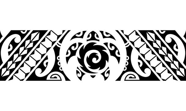 Bordo del tatuaggio polinesiano Maori con vettore del modello di manica tribale tartaruga. Bracciale samoano disegno del tatuaggio braccio anteriore o piede. Braccialetto tatuaggio tribale. - Vettoriali, immagini