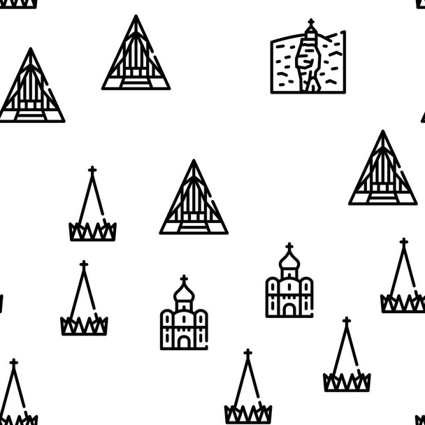 Temple Construction Vector Seamless Pattern Thin Line Illustration - Vector, Image