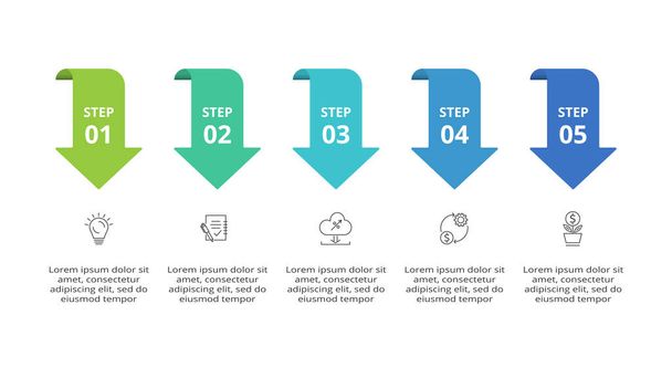 Kreatives Konzept für Infografik mit 5 Schritten, Optionen, Teilen oder Prozessen - Vektor, Bild