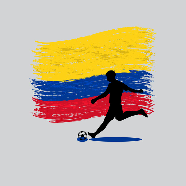 Δράση παίκτης ποδοσφαίρου με σημαία της Δημοκρατίας της Κολομβίας σχετικά αμουδερές - Διάνυσμα, εικόνα