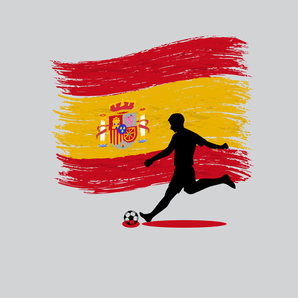 Ação do jogador de futebol Reino de Espanha bandeira no fundo
 - Vetor, Imagem