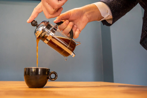 French press filter with coffee, special flavour, details and preparation - 写真・画像