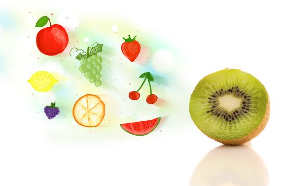 Fruits colorés avec des fruits illustrés dessinés à la main  - Photo, image