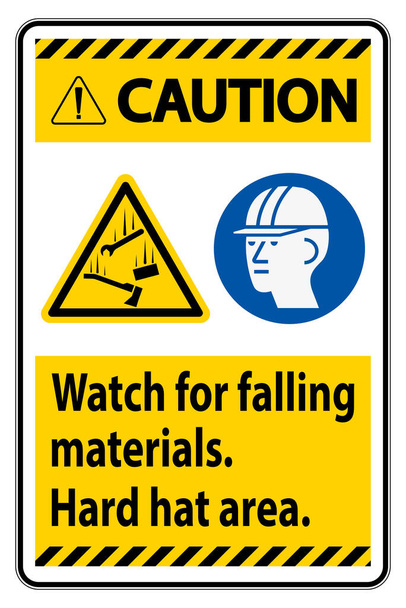 Caution Sign Watch For Falling Materials, Hard Hat Area - Vector, Image