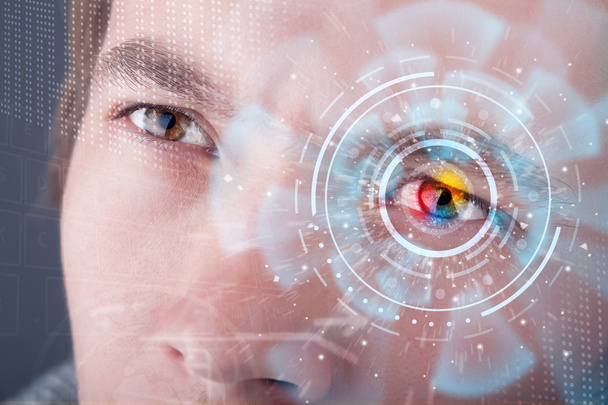 Футуристический современный кибер-человек с технологическим экраном для глаз - Фото, изображение