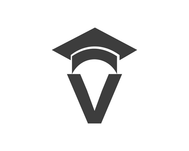 Εκπαιδευτικό λογότυπο με V επιστολή καπέλο έννοια. Λογότυπο αποφοίτησης με διάνυσμα γραμμάτων V - Διάνυσμα, εικόνα