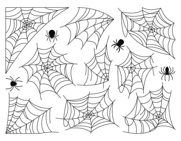 Örümcek ağı Cadılar Bayramı çizgi filmi siyah vektör seti - Vektör, Görsel