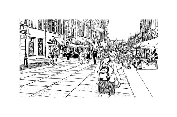 Imprimer La ville de Gdansk est située en Pologne. Illustration dessinée à la main en vecteur. - Vecteur, image