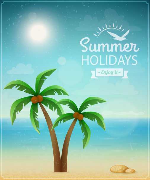 Beach typographic background with palms - Vector, Image