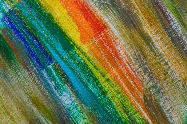 abstracte regenboog veelkleurige achtergrond gevormd door het wissen van verf van het doek, korte focus. Geen kunstvoorwerp, tijdelijk effect.  - Foto, afbeelding