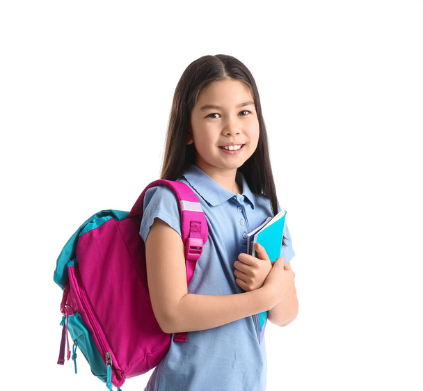 Cute Asian schoolgirl on white background - Photo, Image