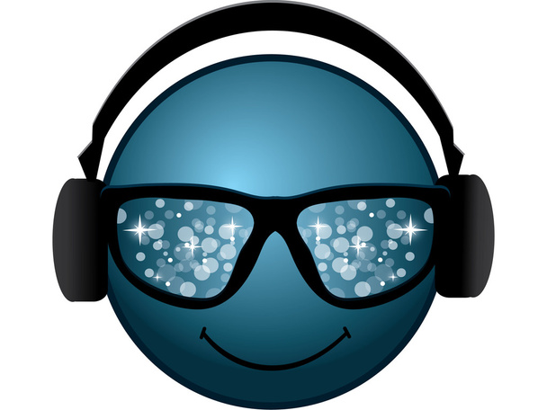 Блестящий синий Феллайни в очках и наушниках
 - Вектор,изображение