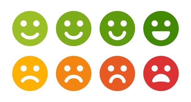 Kundenbefragung Feedback-Symbol gesetzt. Emoticons zur Bewertung des Zufriedenheitsniveaus. Glückliches und trauriges Symbol. - Vektor, Bild
