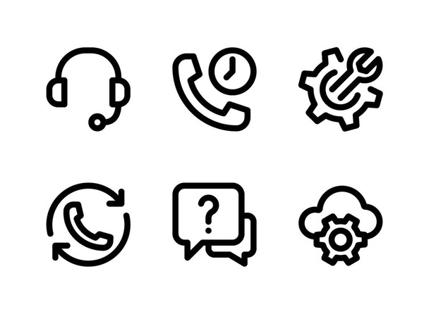 Einfaches Set von Hilfe- und Unterstützungssymbolen für Vektorzeilen. Enthält Symbole wie Headset, Anrufwarte, Cloud-Konfiguration und mehr. - Vektor, Bild