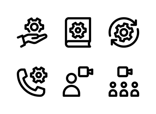 Einfaches Set von Hilfe- und Unterstützungssymbolen für Vektorzeilen. Enthält Symbole wie Systemkonfiguration, Handbuch, Videoanruf und mehr. - Vektor, Bild