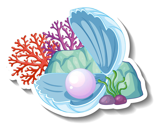 A sticker template with Pearl in shell isolated illustration - Vector, Image