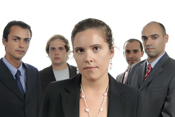 Business team, isolato su sfondo bianco, concentrarsi sulla donna
 - Foto, immagini