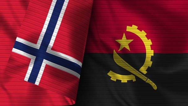 Angola and Norway Realistic Flag  Fabric Texture 3D Illustration - Photo, Image