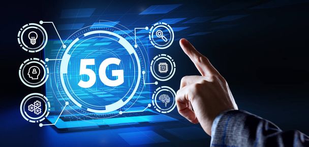 The concept of 5G network, high-speed mobile Internet, new generation networks. Business, modern technology, internet and networking concept - 写真・画像