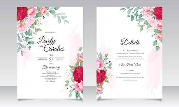 Beautiful hand drawing wedding invitation floral card template - Vecteur, image