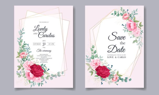 Romantic wedding invitation floral card template - Vector, Image