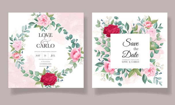 Romantische bruiloft uitnodiging bloemenkaart sjabloon - Vector, afbeelding