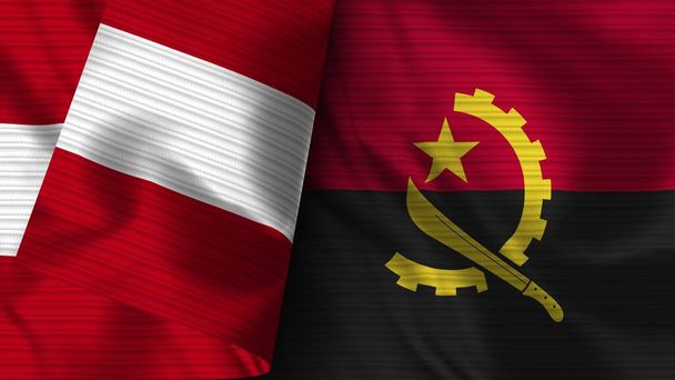 Angola and Peru Realistic Flag  Fabric Texture 3D Illustration - Photo, Image