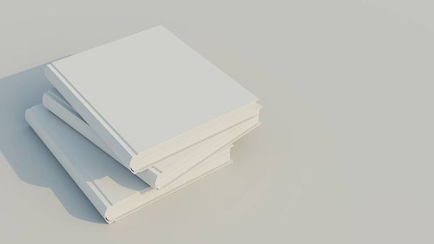 Stack of white books on white flat surface. With copy space. 3D rendering. - Fotografie, Obrázek