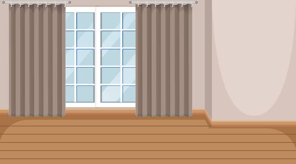 窓と木製の寄木細工の床のイラストと空の部屋 - ベクター画像