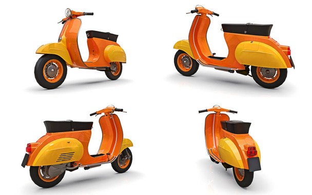 白い背景にオレンジのスクーターを設定します。3Dイラスト. - 写真・画像