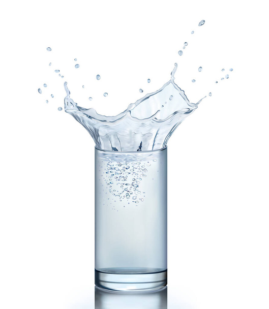 Full glass of water with a splash. Vector illustration - ベクター画像