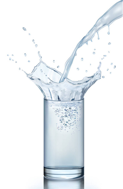 Glass of water with splash and stream. Vector illustration - Vector, Image
