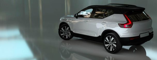 White modern SUV in a car show room parked up 3d render - Photo, Image