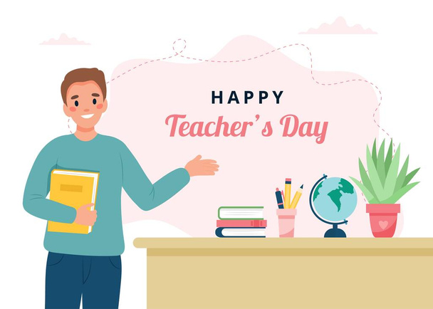 Teachers day concept. Teacher in classroom. Cute vector illustration in flat cartoon style - Vettoriali, immagini