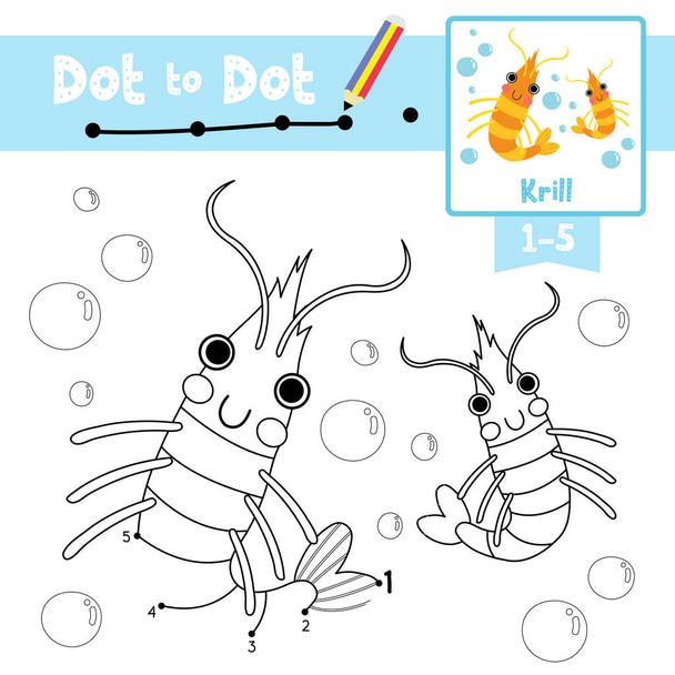 Dot to dot educational game and Coloring book of Krill animals cartoon character for preschool kids activity about learning counting number 1-5 and handwriting practice worksheet. Vector Illustration. - Vector, imagen
