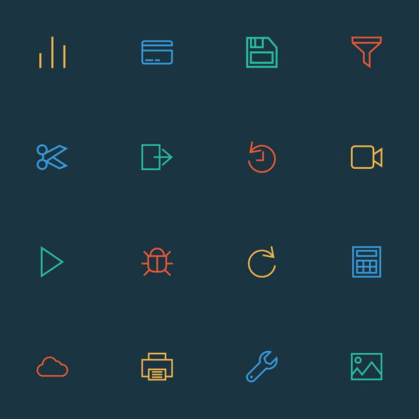 Interface icons line style set with virus, column, picture and other chart elements. Isolated illustration interface icons. - Photo, Image