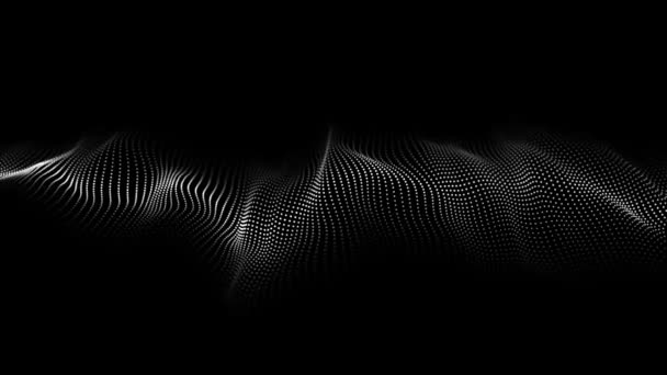 Абстрактная волна с движущимися точками. Поток частиц. Технологическая иллюстрация. 3d-рендеринг - Кадры, видео
