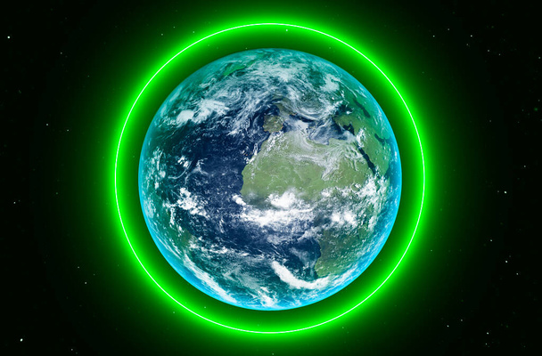 Rettung des Planetenkonzepts mit einer hellgrünen Barriere um die Erde - Foto, Bild