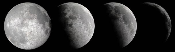 Close up detail of various moon phases from full to waxing crescent - Foto, Imagem