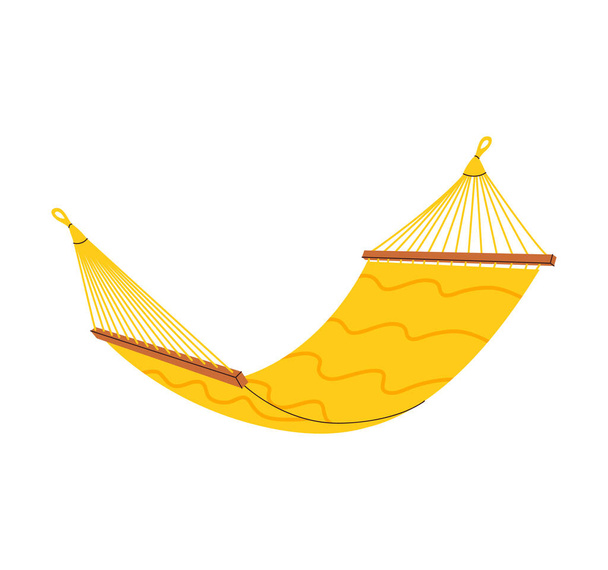 Flat vector cartoon illustration of a yellow hammock. Isolated design on a white background. - Vetor, Imagem