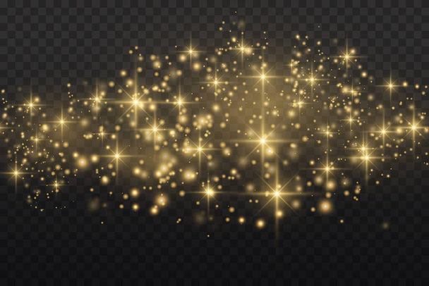 Gelbe Staubpartikel, goldene Funken, Lichter, Sterne - Vektor, Bild